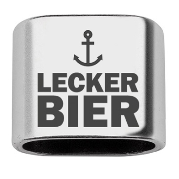 Tussenstuk met gravure "Lecker Bier", 20 x 24 mm, verzilverd, geschikt voor 10 mm zeiltouw