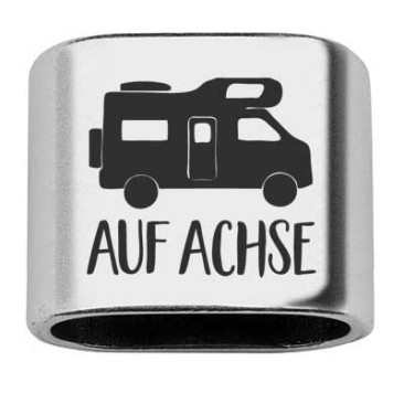 Spacer with engraving "Auf Achse", 20 x 24 mm, silver-plated, suitable for 10 mm sail rope
