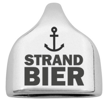 Eindkapje met gravure "Strandbier", 22,5 x 23 mm, verzilverd, geschikt voor 10 mm zeiltouw