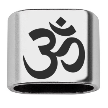 Spacer with engraving "Om", 20 x 24 mm, silver-plated, suitable for 10 mm sail rope