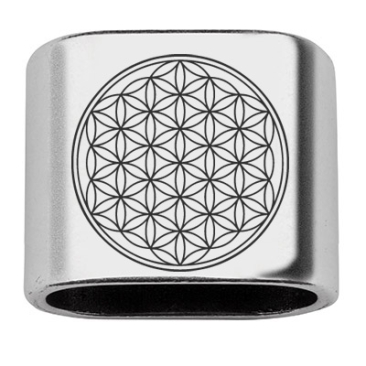 Intermediate piece with engraving "Flower of Life", 20 x 24 mm, silver-plated, suitable for 10 mm sail rope