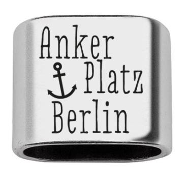 Zwischenstück mit Gravur "Ankerplatz Berlin", 20 x 24 mm, versilbert, geeignet für 10 mm Segelseil