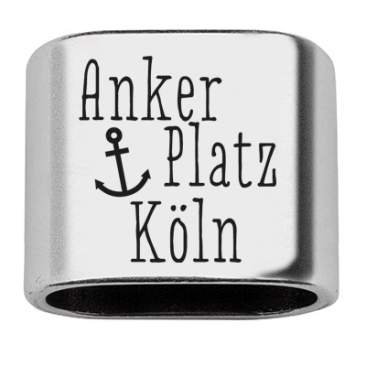 Zwischenstück mit Gravur "Ankerplatz Köln", 20 x 24 mm, versilbert, geeignet für 10 mm Segelseil