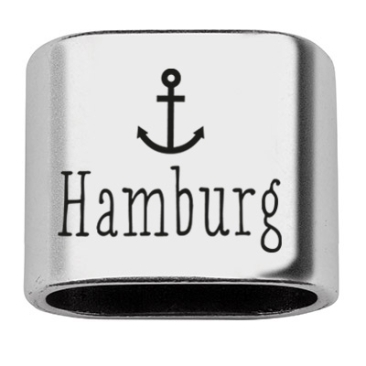 Pièce intermédiaire avec gravure "Hambourg" avec ancre, 20 x 24 mm, argentée, convient pour corde à voile de 10 mm