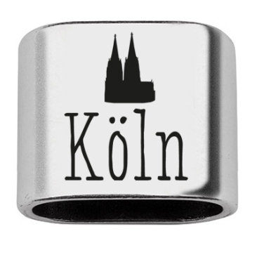 Intermediate piece with engraving "Cologne" with cathedral, 20 x 24 mm, silver-plated, suitable for 10 mm sail rope