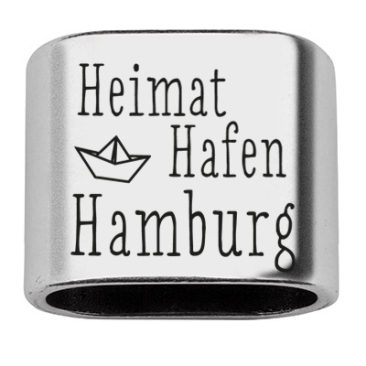 Pièce intermédiaire avec gravure "Heimathafen Hamburg", 20 x 24 mm, argentée, convient pour corde à voile de 10 mm