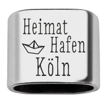 Intermediate piece with engraving "Heimathafen Köln", 20 x 24 mm, silver-plated, suitable for 10 mm sail rope