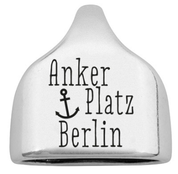 Endkappe mit Gravur "Ankerplatz Berlin", 22,5 x 23 mm, versilbert, geeignet für 10 mm Segelseil