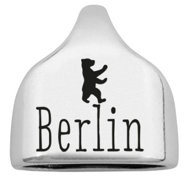 Eindkap gegraveerd "Berlijn" met Berlijnse beer, 22,5 x 23 mm, verzilverd, geschikt voor 10 mm zeiltouw