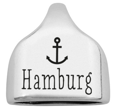 Endkappe mit Gravur "Hamburg" mit Anker, 22,5 x 23 mm, versilbert, geeignet für 10 mm Segelseil