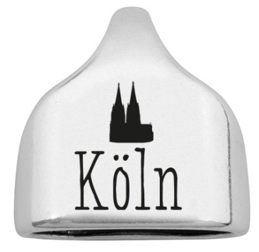 Embout avec gravure "Köln" avec cathédrale, 22,5 x 23 mm, argenté, convient pour corde à voile de 10 mm