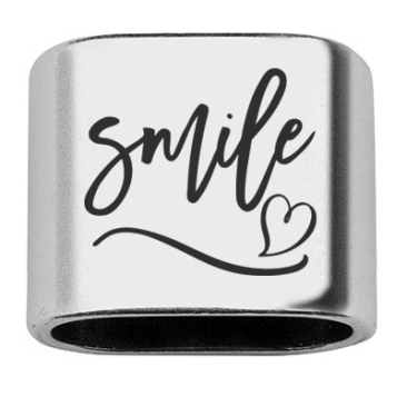 Pièce intermédiaire avec gravure "Smile", 20 x 24 mm, argentée, convient pour corde à voile de 10 mm