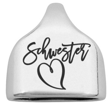 End cap with engraving "Schwesterherz", 22.5 x 23 mm, silver-plated, suitable for 10 mm sail rope