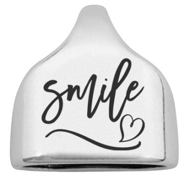 Eindkapje met gravure "Smile", 22,5 x 23 mm, verzilverd, geschikt voor 10 mm zeiltouw
