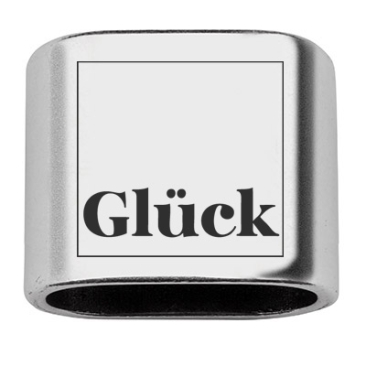 Pièce intermédiaire avec gravure "Glück", 20 x 24 mm, argentée, convient pour corde à voile de 10 mm