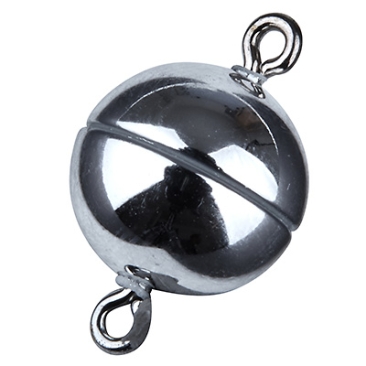 Magic Power magnetic clasp ball 12 mm, with eyelets, silver shiny