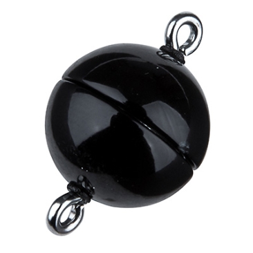 Fermoir magnétique Magic-Power, boule 12 mm, avec oeillets, noir brillant
