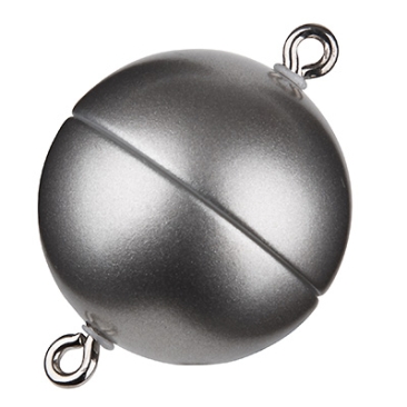 Magic Power magnetic clasp ball 15mm, with eyelets, matt stainless steel colour