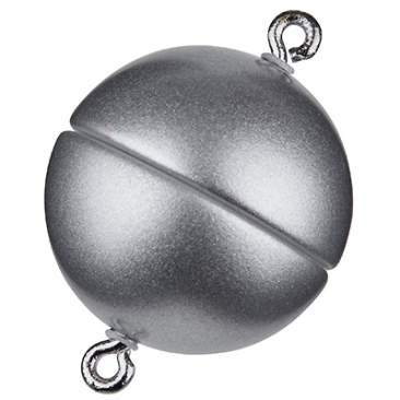 Magic Power magnetic clasp ball 15mm, with eyelets, silver matt
