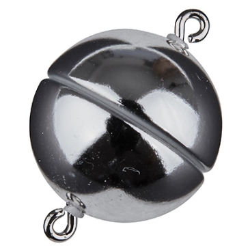 Magic Power magnetic clasp ball 15mm, with eyelets, silver shiny