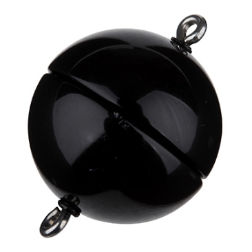 Magic Power magnetische sluiting bal 15mm, met oogjes, glanzend zwart