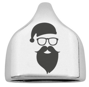 End cap with engraving "Cool Santa", 22.5 x 23 mm, silver-plated, suitable for 10 mm sail rope