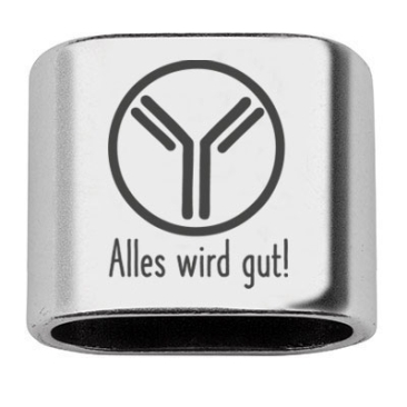 Intermediate piece with engraving "All will be well" with antibody, 20 x 24 mm, silver-plated, suitable for 10 mm sail rope