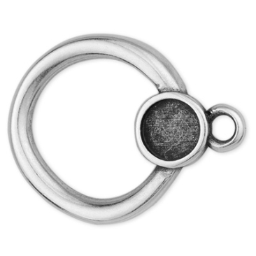 Toggle clasp only eyelet, with setting for 6 mm cabochons, 19 x 24 mm, silver-plated