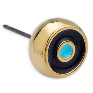 Earring eye motif enamelled, with titanium pin, gold-plated Deco