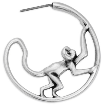Earring Creole with monkey, with titanium pin, silver plated