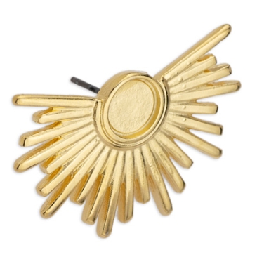 Earring with rays and setting for Flat Back SS34, with titanium pin, gold plated