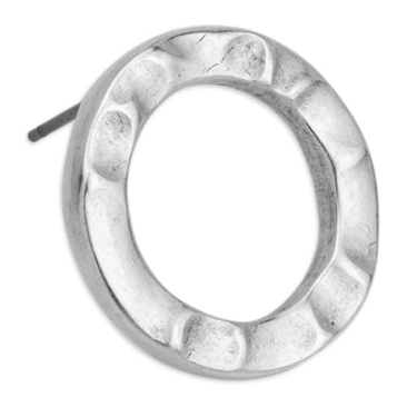 Earring hammered circle, with titanium pin, silver plated