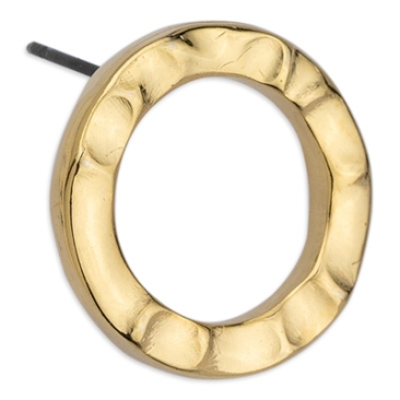 Earring hammered circle, with titanium pin, gold plated