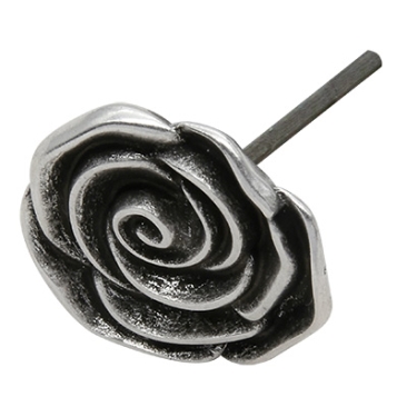 Earring rose, with titanium pin, silver plated