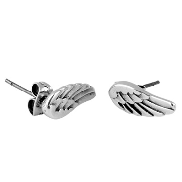 Earring angel wings including stopper, 6x8 mm, silver plated