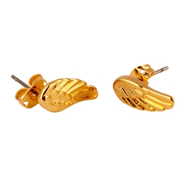 Boucles d'oreilles ailes d'ange, bouchon inclus, 6x8 mm, doré
