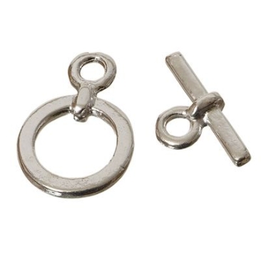Toggle clasp, round, approx. 19 x 13 mm, shiny silver-plated