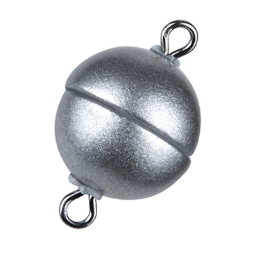 Magic Power magnetic clasp ball 8 mm, with eyelets, silver-coloured, matt