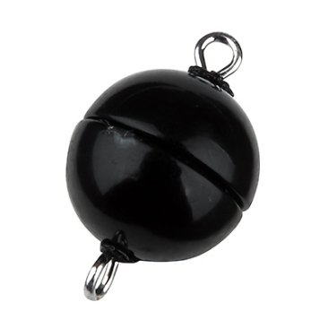 Fermoir magnétique Magic-Power, boule 8 mm, avec oeillets, noir brillant