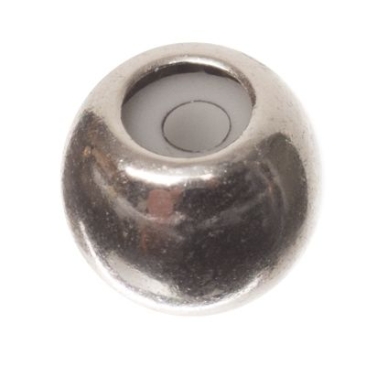 Fermoir coulissant, boule, 6 mm, pour deux rubans de 1 mm de diamètre chacun, argenté