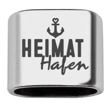 Intermediate piece with engraving "Home port", 20 x 24 mm, silver-plated, suitable for 10 mm sail rope