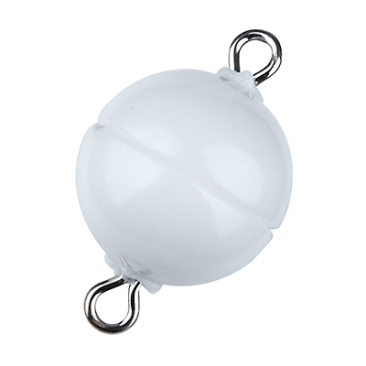 Fermoir magnétique Magic-Power, boule, 6 mm, avec oeillets, blanc brillant