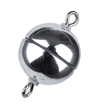 Magic Power magnetic clasp, ball, 6 mm, with eyelets, shiny silver colour