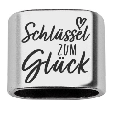 Pièce intermédiaire avec gravure "Schlüssel zum Glück", 20 x 24 mm, argentée, convient pour corde à voile de 10 mm