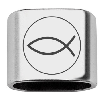 Adapter with engraving "Fish", 20 x 24 mm, silver-plated, suitable for 10 mm sail rope