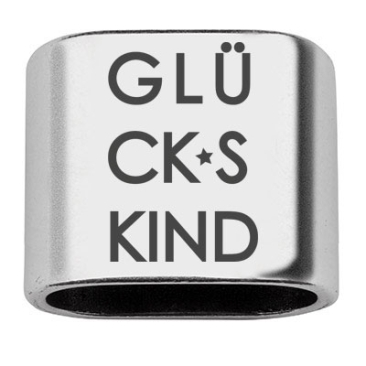 Tussenstuk met gravure "Glückskind", 20 x 24 mm, verzilverd, geschikt voor 10 mm zeiltouw