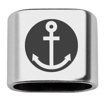 Adapter with engraving "Anchor", 20 x 24 mm, silver-plated, suitable for 10 mm sail rope