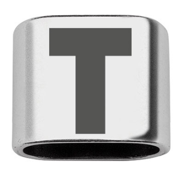 Intermediate piece with engraving letter T, 20 x 24 mm, silver-plated, suitable for 10 mm sail rope
