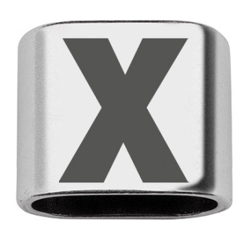 Spacer with engraving letter X, 20 x 24 mm, silver-plated, suitable for 10 mm sail rope