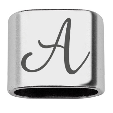 Intermediate piece with engraving letter A, 20 x 24 mm, silver-plated, suitable for 10 mm sail rope